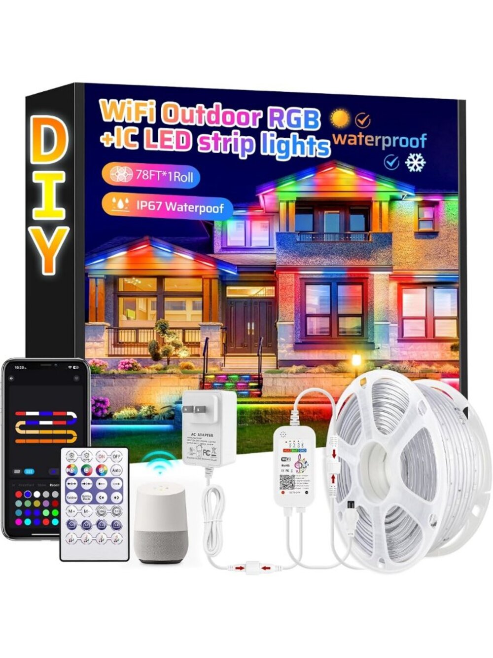Waterproof 78FT RGB+IC Outdoor LED Strip Lights - WiFi Smart Color Changing